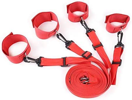 iZEN Under The mattress Restraints Set/Kit with comfortable ankles and wrist cuffs | Adjustable bed restraints straps | Fits Any Size Mattress | Exercise Band - Suitable for Both Men and Women (red)