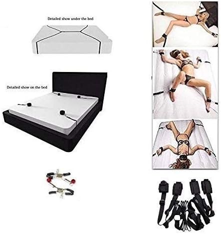 iZEN Bondage under mattress Bed Restraints for couples with Comfy Ankle and Wrist Cuffs Bed Restraints Sex BDSM bondage fetish Bed Restraints sex Straps to fit any mattress| Nipple Clamps Included