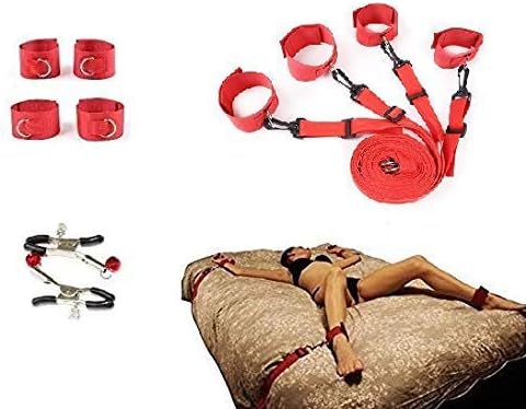 iZEN Under The mattress Restraints Set/Kit with comfortable ankles and wrist cuffs | Adjustable bed restraints straps | Fits Any Size Mattress | Exercise Band - Suitable for Both Men and Women (red)