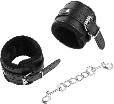 Wrist Handcuffs punk goth leather handcuffs detachable with soft plush lining adjustable to fit men and women leash collar role play exercise bands handcuffs bedroom yoga fitness by iZEN