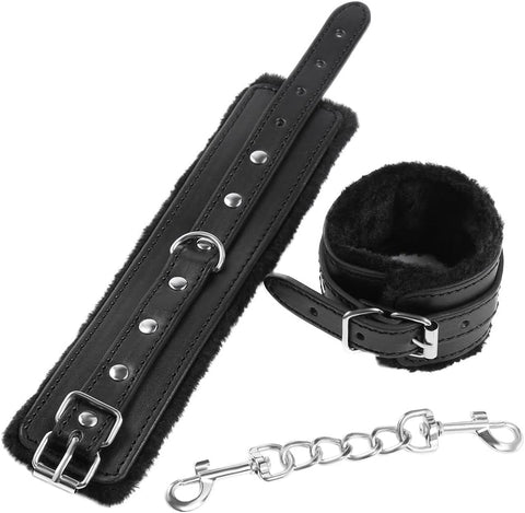 Wrist Handcuffs punk goth leather handcuffs detachable with soft plush lining adjustable to fit men and women leash collar role play exercise bands handcuffs bedroom yoga fitness by iZEN