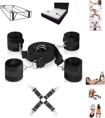 Bondage Bed Restraints Set with Soft and Comfortable Wrists and Ankle Cuffs Restraints with Hogtie Included. Adjustable BDSM Sex Bed Restraints Straps to Fit Any Mattress Suitable for Men and Women